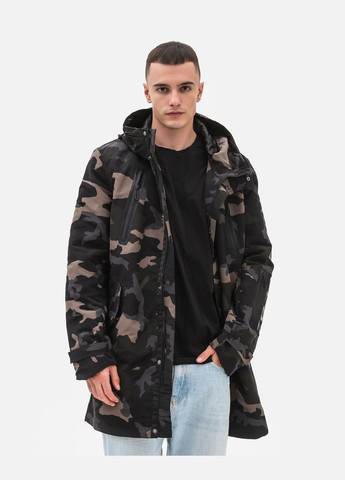 Оливковая (хаки) удлиненная куртка с капюшоном модель ZPJV 1927