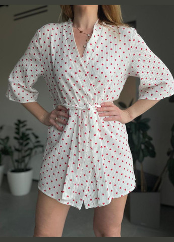 Халат жіночий короткий мусліновий Червоні серця Maybel (336889219)