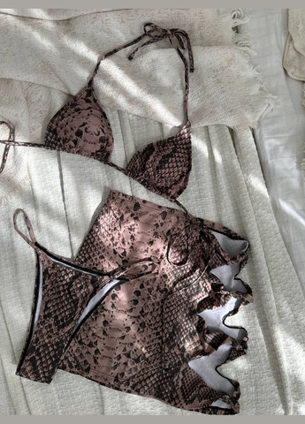 Комбінований літній ефектний купальник зі спідничкою в зміїний принт роздільний Vakko