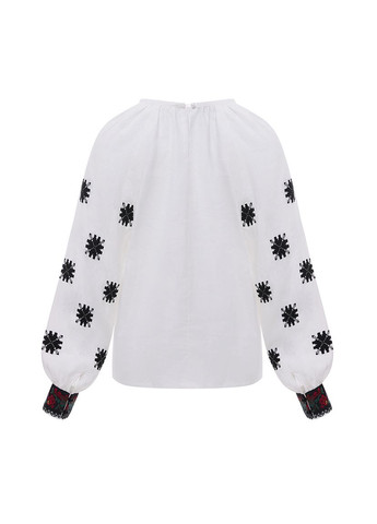 Біла вишиванка жіноча борщівська ружа 100% льон з чорною вишивкою MOTYV візерунок квітковий льон (370934518)