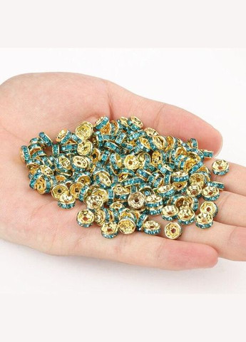 Намистини Розділювачі для намистин ронделі Стрази бірюзові Метал золотистий 8 мм х 3.7 мм 1.9 мм Finding (328943014)