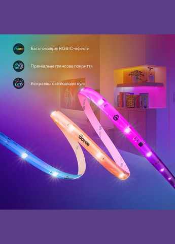 Світлодіодна стрічка RGBIC Basic Wi-Fi + Bluetooth LED Strip Light With Protective Coating 10м Білий (H619C3D1) Govee (316084571)
