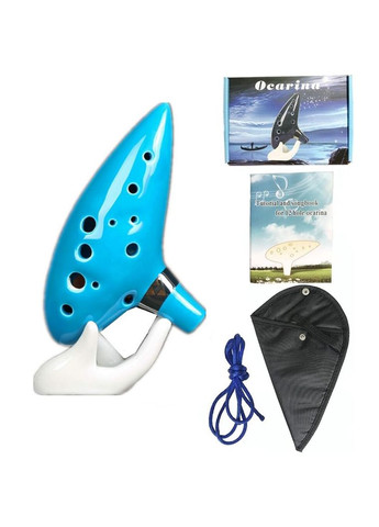 Керамічна окарина 12 отворів з чохлом і підставкою ( Блакитна) No Brand (370872807)