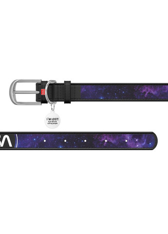 Нашийник для собак шкіряний Design з "NASA21" L Ш 25 мм Д 38-49 см Чорний WAUDOG (332878973)