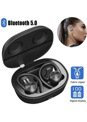 Бездротові спортивні Bluetooth навушники J92 з тканниним зарядним кейсом, сенсорами керування Чорні TWS (367401955)