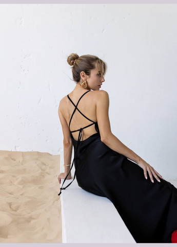 Черное праздничный, коктейльное, вечернее платье комбинация с завязками на спине платье-комбинация Україна однотонное