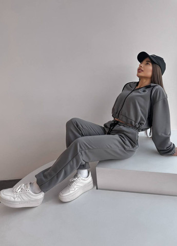 Базовий повсякденний костюм двійка: вкорочений худі на блискавці з капюшоном + джогери високої посадки Україна (328392721)