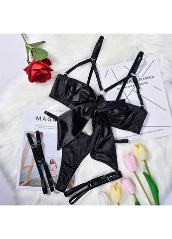 Чорний демісезонний гарний комплект з бантом та гартерами s-m-l No Brand