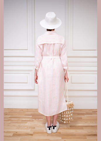 Розовое льняное платье в бежевую полоску в морском стиле гвен Dolcedonna