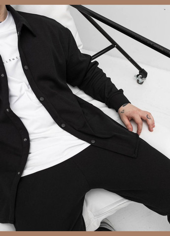 Чорний демісезонний чоловічий костюм вафелька з сорочкою, брючний Україна