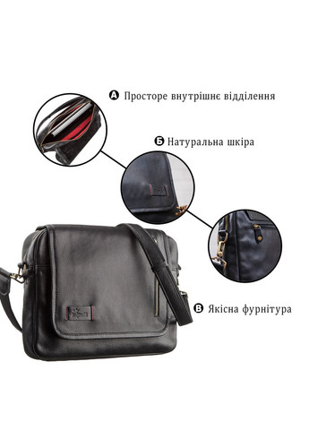 Чоловіча шкіряна сумка через плече з кишенями для планшета та мобільного чорна (sku_19116) No Brand (328922822)