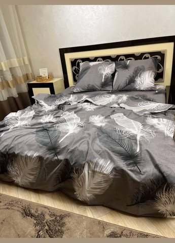 Постельное белье хлопковое Перья Двуспальное 180 x 220 Бязь Серое 70 х 70 No Brand (278272155)