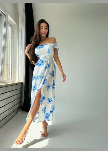 Синее кэжуал платье N.Family с цветочным принтом