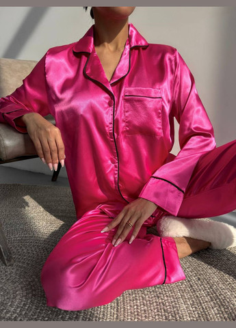 Розовая пижама женская сатиновая рубашка + брюки Domino Жіноча сатинова піжама штани та сорочка