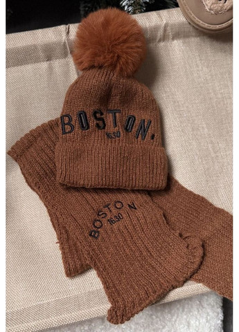 Шапка і шарф комплект зимовий Boston колір коричневий 10977 No Brand (369842375)