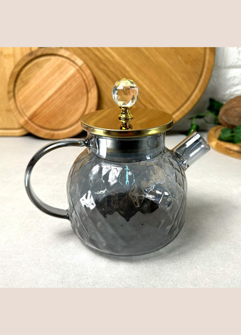 Скляний чайник 1 л Чорний перламутр Topaz Crystal Gold No Brand (303211374)