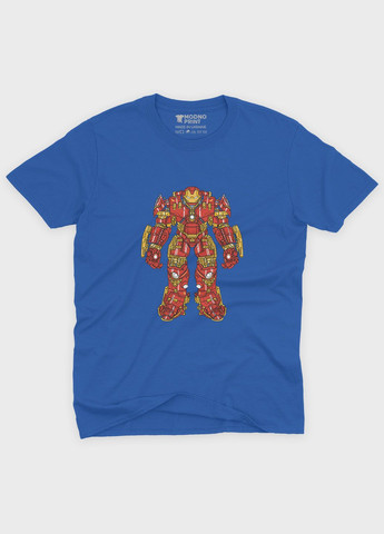 Синяя демисезонная футболка для мальчика с принтом супергероя - железный человек (ts001-1-brr-006-016-012-b) Modno