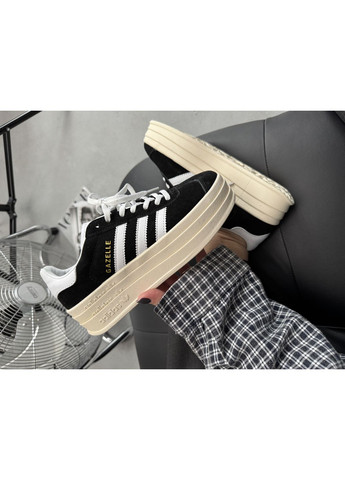 Чорні Осінні кросівки чоловічі adidas gazelle bold black / white адідас газель No Brand