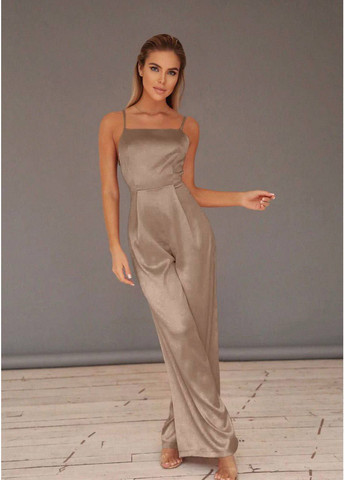 Комбінезон на регульованих бретелях із брюками палацо з королівського атласу — ЗАМІРИ В ОПИСІ DK/DL Мода без кордонів комбінезон-шорти однотонний світло-коричневий повсякденний