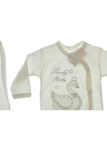 Білий демісезонний трикотажний комплект для новонародженого з лебедем молочний. 56 см (33094) BABYKROHA