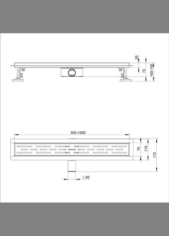 Душевой трап IT03-FT01/600B, 600 мм, нержавеющая сталь, черный ITAL (316094911)