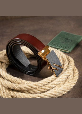 Ремень мужской с золотистой пряжкой и черной вставкой Vintage коричневый (sku_20324) No Brand (327819376)