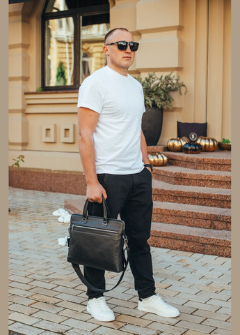 Шкіряна чоловіча чорна ділова сумка портфель No Brand (314454985)