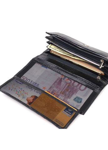 Жіночий гаманець із монетницею з натуральної фактурної шкіри 21527 Чорний Canpellini (306881356)