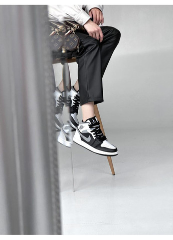 Сірі Осінні кросівки чоловічі nike air jordan 1 retro mid black white grey shadow найк аір джордан No Brand