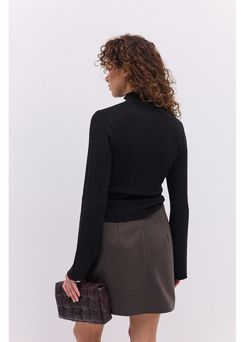 Жіночий лонгслів в рубчик коричневий з коміром-стійкою Arjen (364967633)