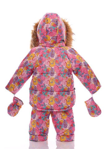 Розовый зимний комбинезон для девочки на холлофайбере с принтом галактики бэбик розовый с коричневым мехом 80 см (53016) BABYKROHA