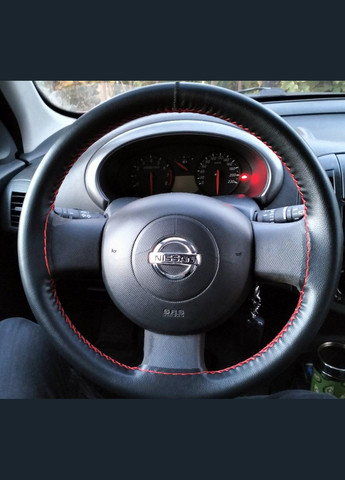 Обплетення на кермо перетяжка шкіряна чорна для діаметра від 37 до 39 см з нитками та голкою, 1 набір No Brand (332998352)