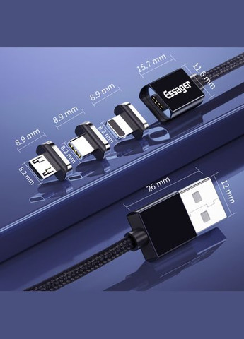 Кабель магнітний поворотний Type-C 1 м у тканинному обплетенні з передаванням даних Essager (300523929)