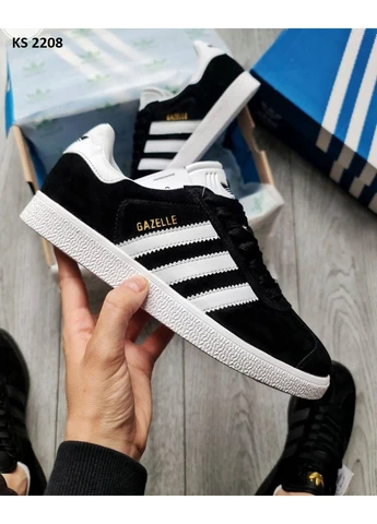 Белые демисезонные кроссовки мужские adidas gazelle black white адидас газель белые No Brand