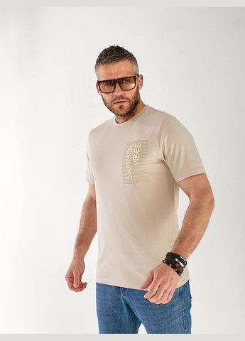 Бежевая мужская футболка с надписью Fashion