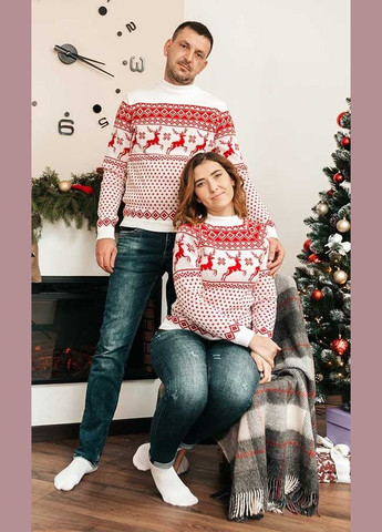 Білий зимовий светр новорічний жіночий з оленями vishivano4ka 2084 No Brand