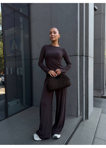 Жіночий костюм трійка: лонгслів, штани палаццо та кардиган з капюшоном MonCher (355801750)