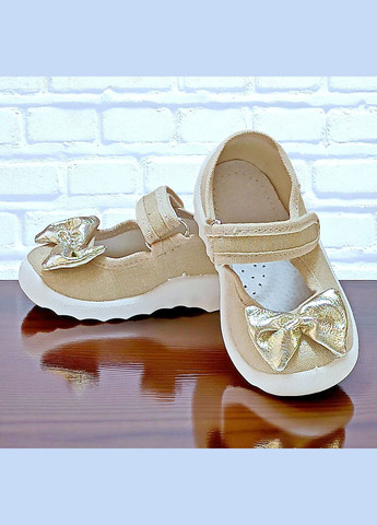 Золотые ортопедические закрытые тапочки на липучке сменка в садик для девочки валди Waldi с бантом