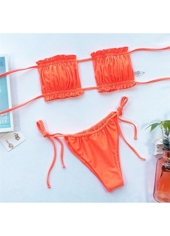 Оранжевый купальник раздельный шторки с завязками оранжевый No Brand