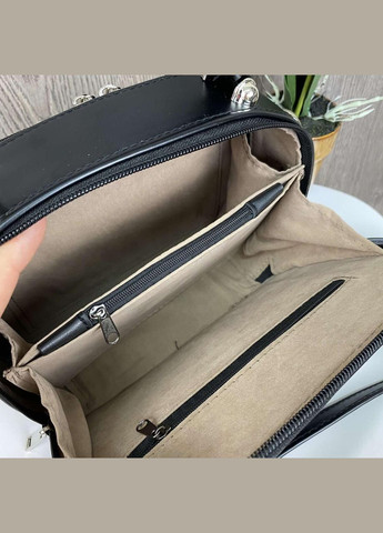 Жіноча каркасна міні сумочка на плече з екошкіри з блискавкою геометричним малюнком чорна (sku_972) No Brand (330576078)