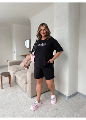 Женский костюм из хлопка с шортами черного цвета. No Brand (371774268)