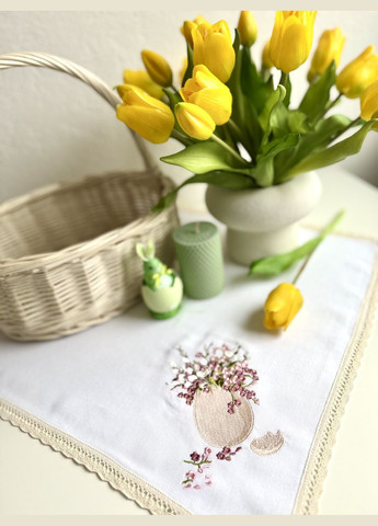 Великодня лляна серветка з вишивкою пасхальний рушник на кошик з квітамиTobiSobi TS00014-1 Figasse (358203362)