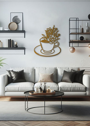 Дерев'яна картина на кухню, декор для кімнати "Квіткова кава", стиль лофт 70х85 см Woodyard (292013084)