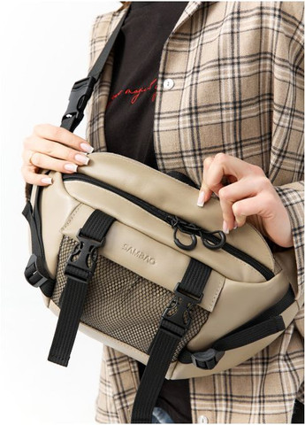 Большая женская поясная сумка бананка из натуральной кожи Серая (1015038721) Sambag (361244555)