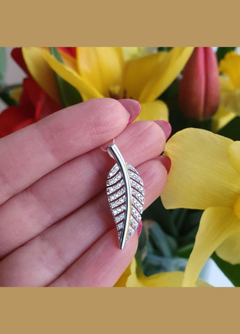 Кулон срібний тематичний Листочок з білими фіанітами No Brand (333705337)