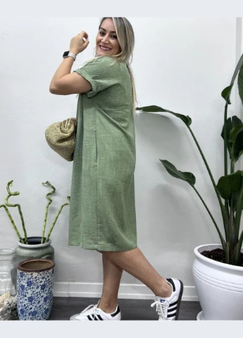 Оливкова кежуал жіноча сукня FINO Mode однотонна
