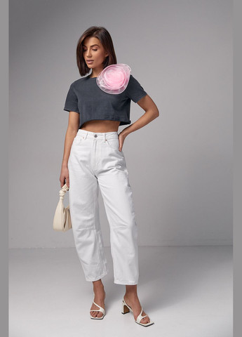 Укороченная футболка украшена объемным цветком темно-серый цвет L (sku_134567) No Brand - (315889201)