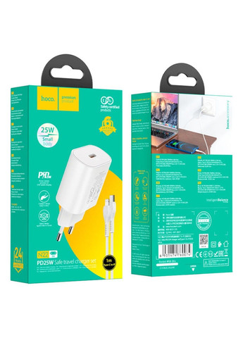 Сетевое зарядное устройство N22 Jetta PD25W Charger Set (Type-C to iP)(EU) White Hoco (369456826)