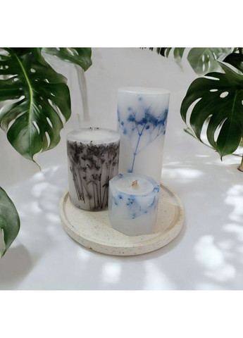 Набір декоративних свічок ручної роботи свічки в наборі з 3 шт на підставці з гілочками лаванди та блакитної гіпсофіли Handmade Studio - AV (370203325)