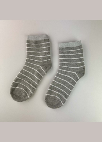 Світло-сірі теплі шкарпетки жіночі класичні в смужку з сріблом високі 36-41 GM Textile (313399516)
